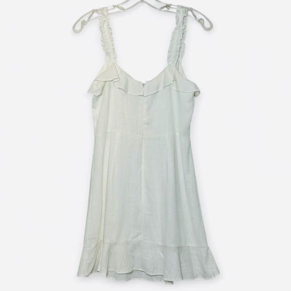 Lulus Ivory Ruffle Linen Mini Dress Small Bridal Shower Coquette - Picture 10 of 15